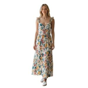 Lily Rose Women XXL Floral Maxi Dress Ruffle Strap Lace Up Back Slit